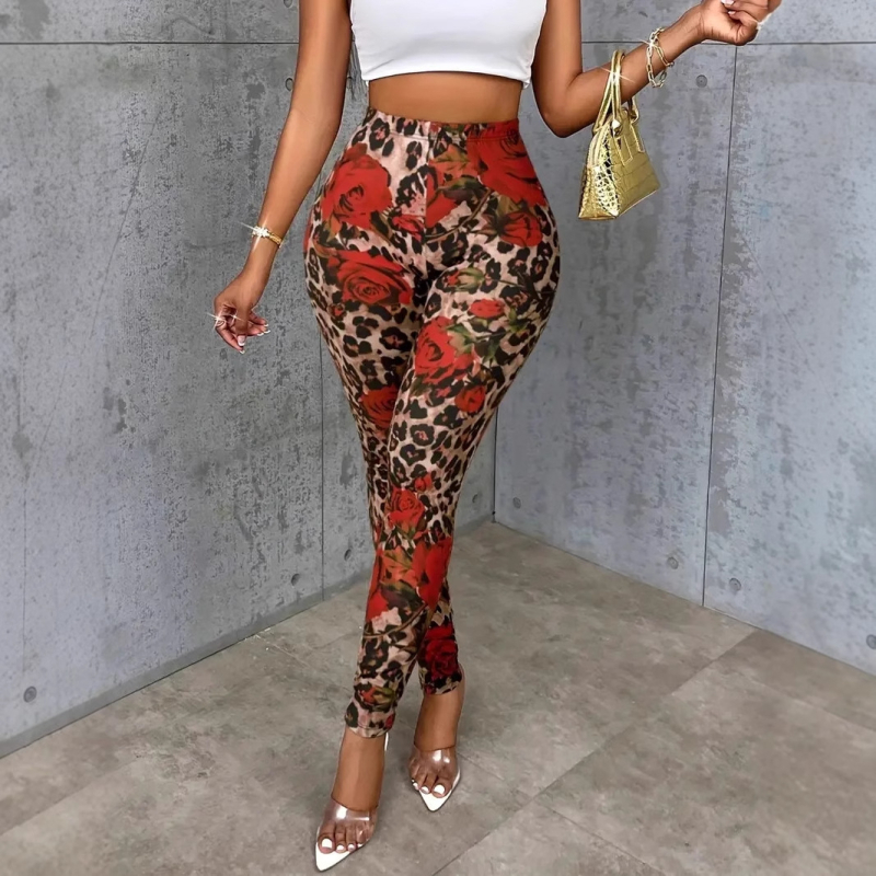 Határokon átnyúló Amazon Független Állomás TEMU Női Virágmintás Elasztikus Derékú Leggings