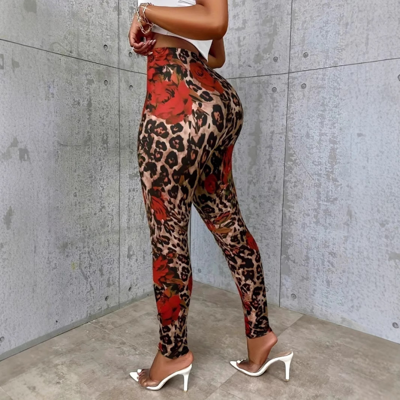 Határokon átnyúló Amazon Független Állomás TEMU Női Virágmintás Elasztikus Derékú Leggings