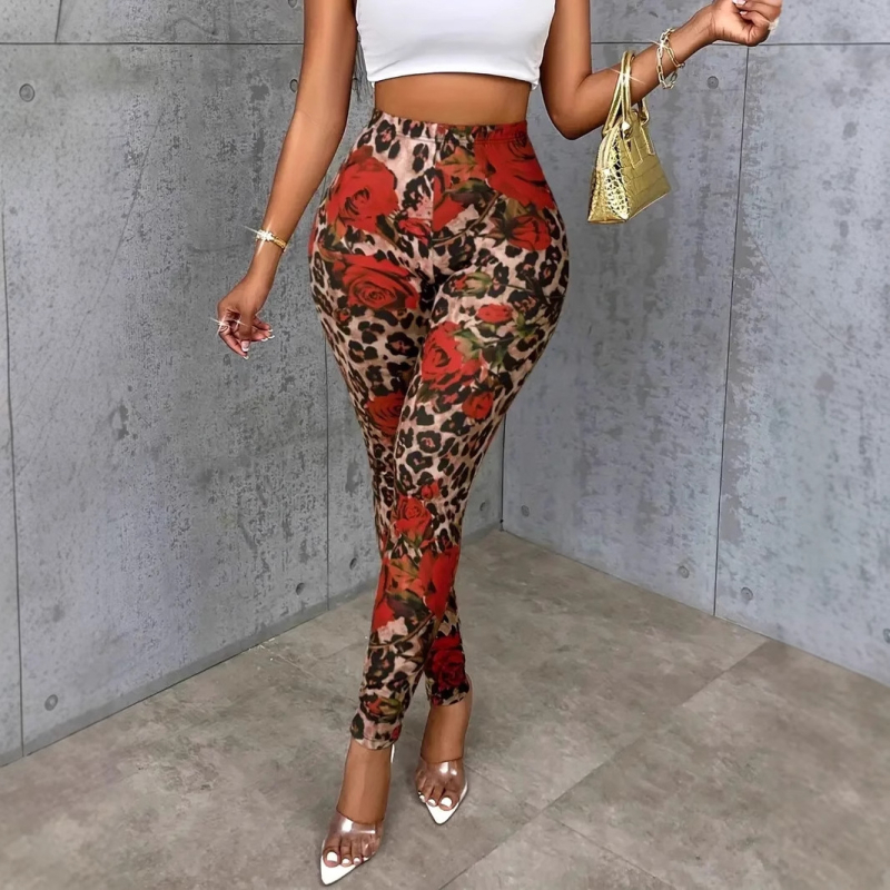 Határokon átnyúló Amazon Független Állomás TEMU Női Virágmintás Elasztikus Derékú Leggings
