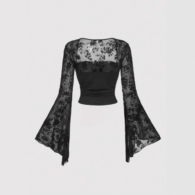 Határokon átnyúló, 2025-ös új, csipkevarrásos, temperamentumos, szexi hálós, hosszú ujjú felső, európai és amerikai stílusú póló