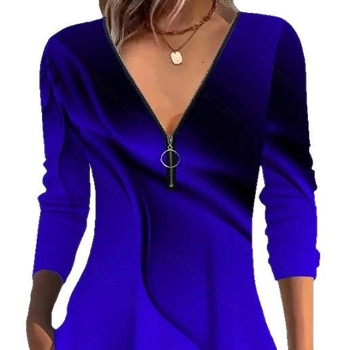 Határokon átnyúló európai és amerikai Amazon független állomás szexi mély V-nyakú cipzáras hosszú ujjú színátmenetes felső női póló