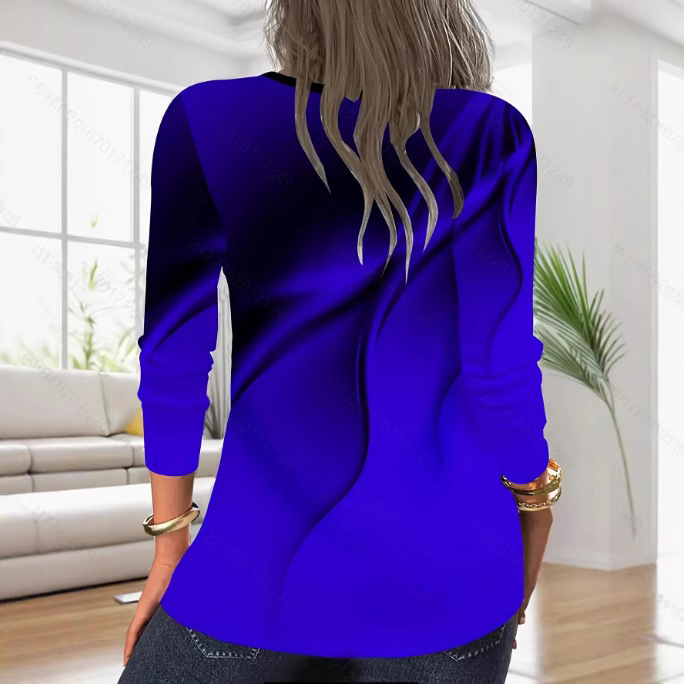 Határokon átnyúló európai és amerikai Amazon független állomás szexi mély V-nyakú cipzáras hosszú ujjú színátmenetes felső női póló