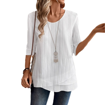 2025-ös európai és amerikai határokon átnyúló őszi új női Amazon ing, kerek nyakú, háromnegyedes ujjú, laza, hétköznapi póló