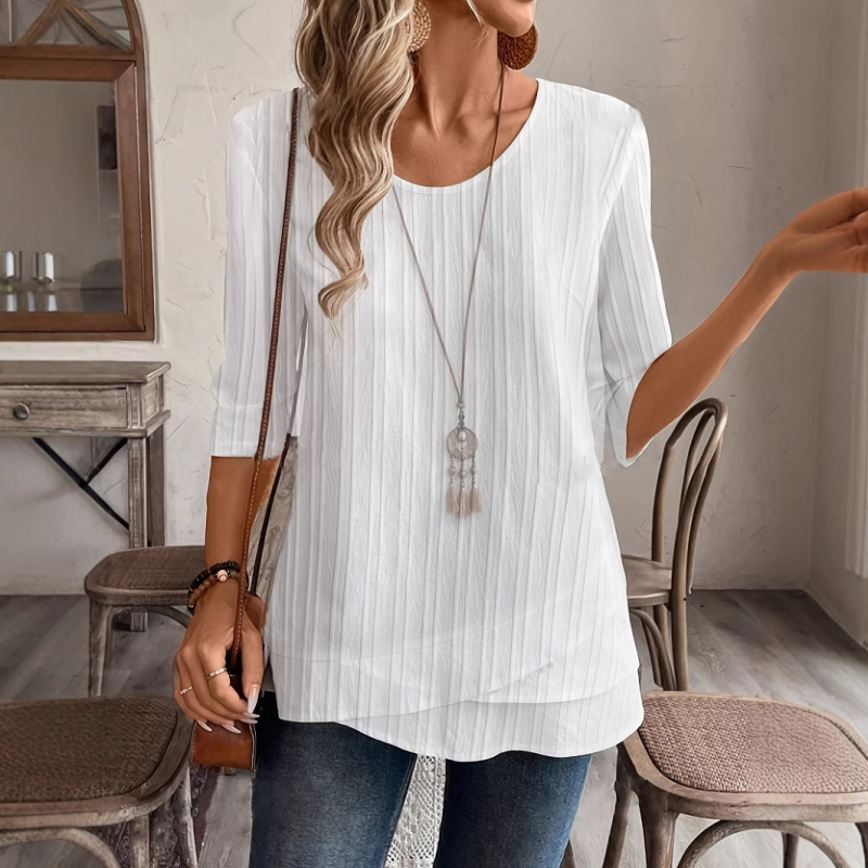 2025-ös európai és amerikai határokon átnyúló őszi új női Amazon ing, kerek nyakú, háromnegyedes ujjú, laza, hétköznapi póló