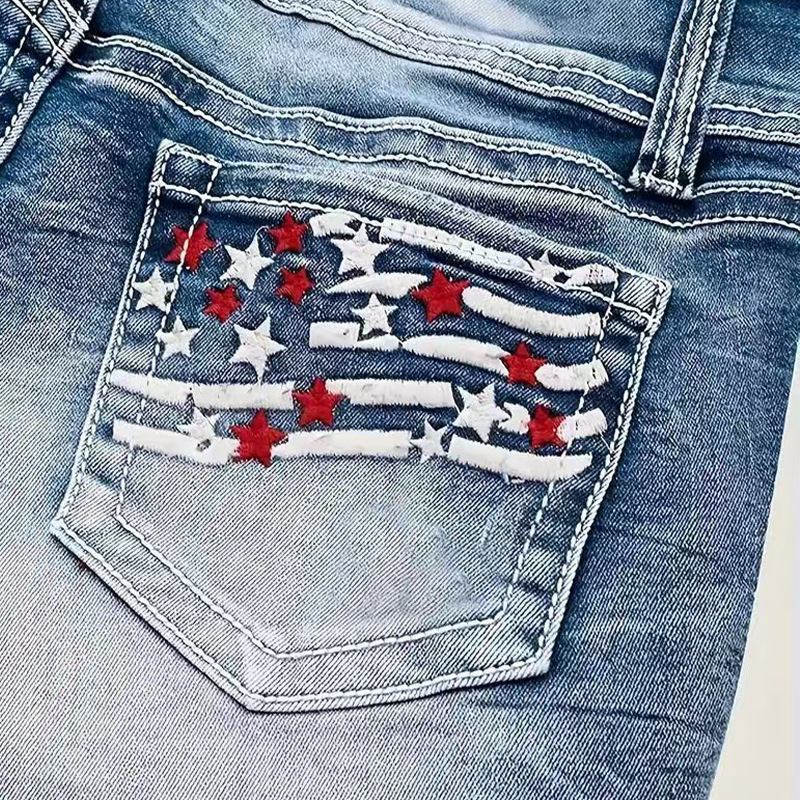 raktáron 2024 Nyár Amazon Flag Új Női Szexi Spice Girls Night Shop Köldökig Érő Elasztikus Mosott Farmer