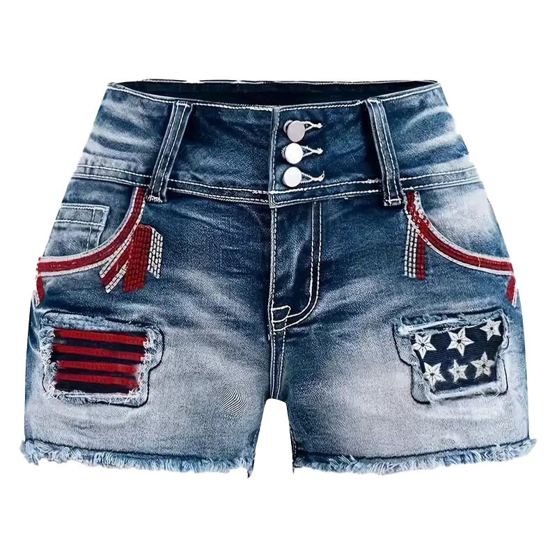 raktáron 2024 Nyár Amazon Flag Új Női Szexi Spice Girls Night Shop Köldökig Érő Elasztikus Mosott Farmer