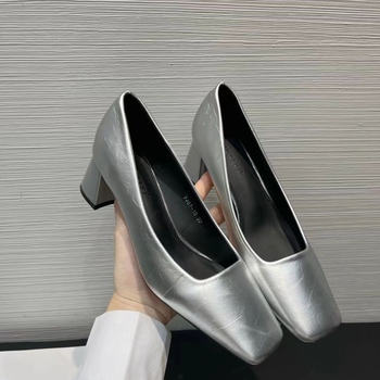 Női vastag sarkú, 2025 tavaszi és őszi divat, egyedi, gyermek, szögletes fejű, sekély szájú, magas sarkú, szoknyás, temperamentumos, egyrétegű cipő