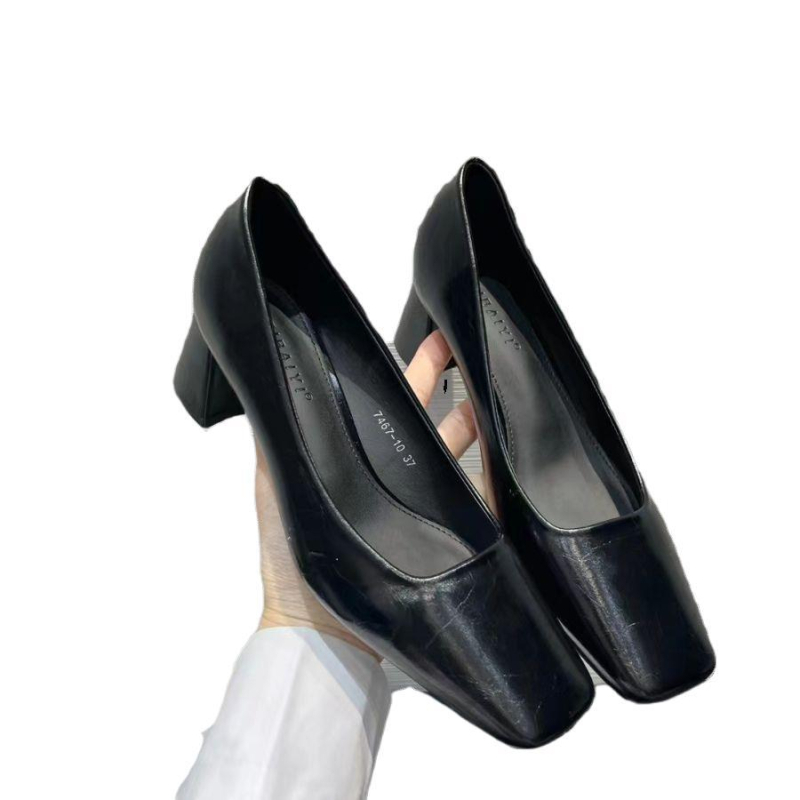 Női vastag sarkú, 2025 tavaszi és őszi divat, egyedi, gyermek, szögletes fejű, sekély szájú, magas sarkú, szoknyás, temperamentumos, egyrétegű cipő