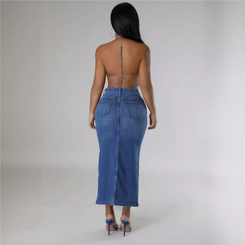 na zalihi Prekogranična Europa i Sjedinjene Države 2024 Amazon Nova ponuda Rascijepljena suknja Traper suknja Duljina