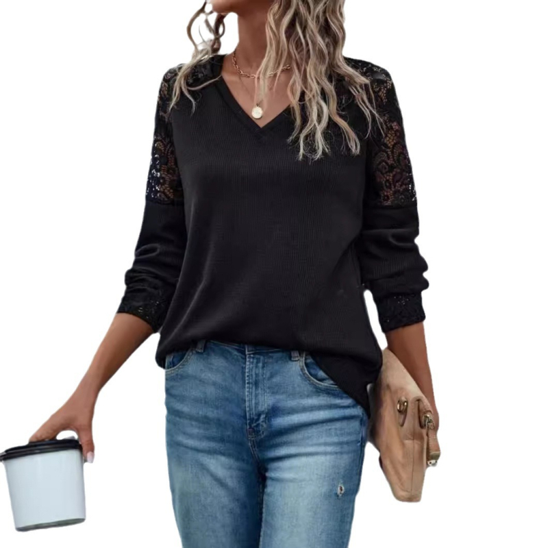 2024 Külkereskedelmi Határokon Átnyúló Amazon kívánság Varrás Csipke Hosszú Ujjú Laza V-nyakú Gofri Alkalmi Ruha Női H