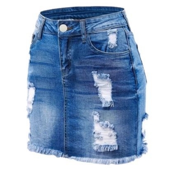 Határokon átnyúló Amazon európai és amerikai nagyméretű szexi és sokoldalú, kézzel hordott, nyers szélű, magas derekú, szabálytalan csípőt takaró farmerszoknya