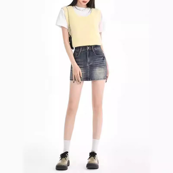 Amerikai stílusú retró farmerszoknya női 2024-es nyári új, magas derekú, Spice Girl hímzett, régi A-vonalú csípőszoknya