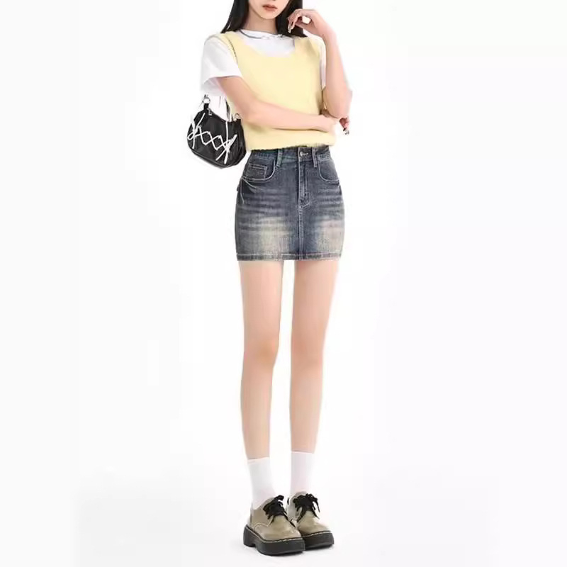 Amerikai stílusú retró farmerszoknya női 2024-es nyári új, magas derekú, Spice Girl hímzett, régi A-vonalú csípőszoknya