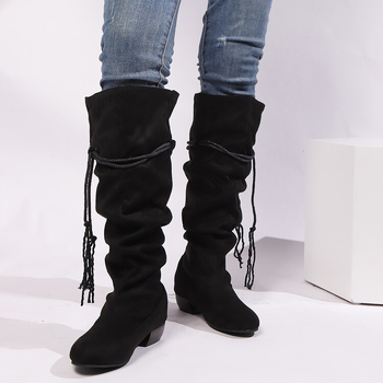 2024-es új, matt bársony magas sarkú csizma, vastag sarkú, középsarkú, alkalmi csizma, 40-47-es plus size, külkereskedelmi csizma