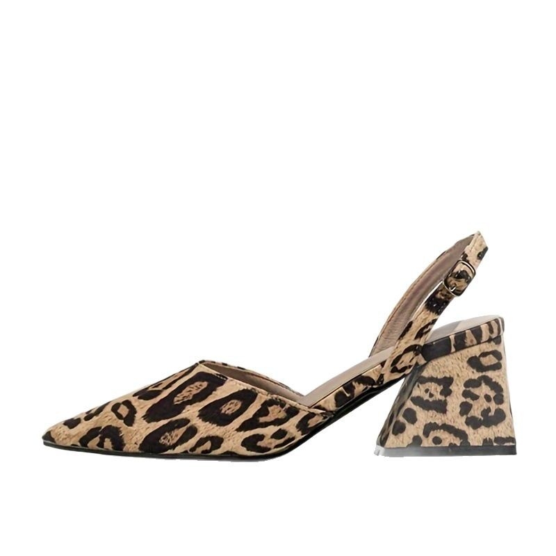 2025 raktáron Külkereskedelmi plus size Határokon átnyúló európai és amerikai leopárdmintás magas sarkú, sekély, üreges, hegyes, hátsó pántos divatos női szandál