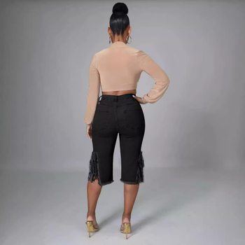 SK511006 Amazon AliExpress Független Állomású Európai és Amerikai Határokon Átnyúló Női Rugalmas, Rojtos, Szakadt Farmer Five Points