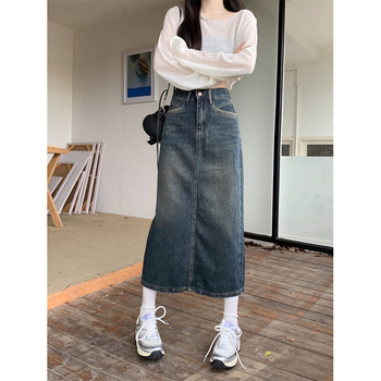 Farmerszoknya Női őszi magas derekú csípőszoknya 2025 Új retró egyenes, bő A-szós, középhosszú szoknya