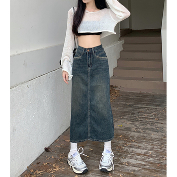 Farmerszoknya Női őszi magas derekú csípőszoknya 2025 Új retró egyenes, bő A-szós, középhosszú szoknya