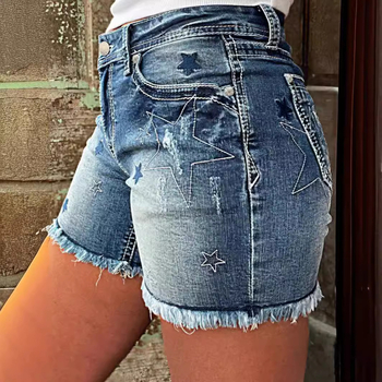 Európai és amerikai határokon átnyúló külkereskedelem női farmernadrág magas derekú kényelmes karcsúsító divatos egyenes szabású lezser farmer rövidnadrág