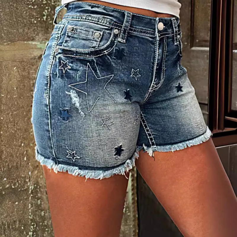 Európai és amerikai határokon átnyúló külkereskedelem női farmernadrág magas derekú kényelmes karcsúsító divatos egyenes szabású lezser farmer rövidnadrág