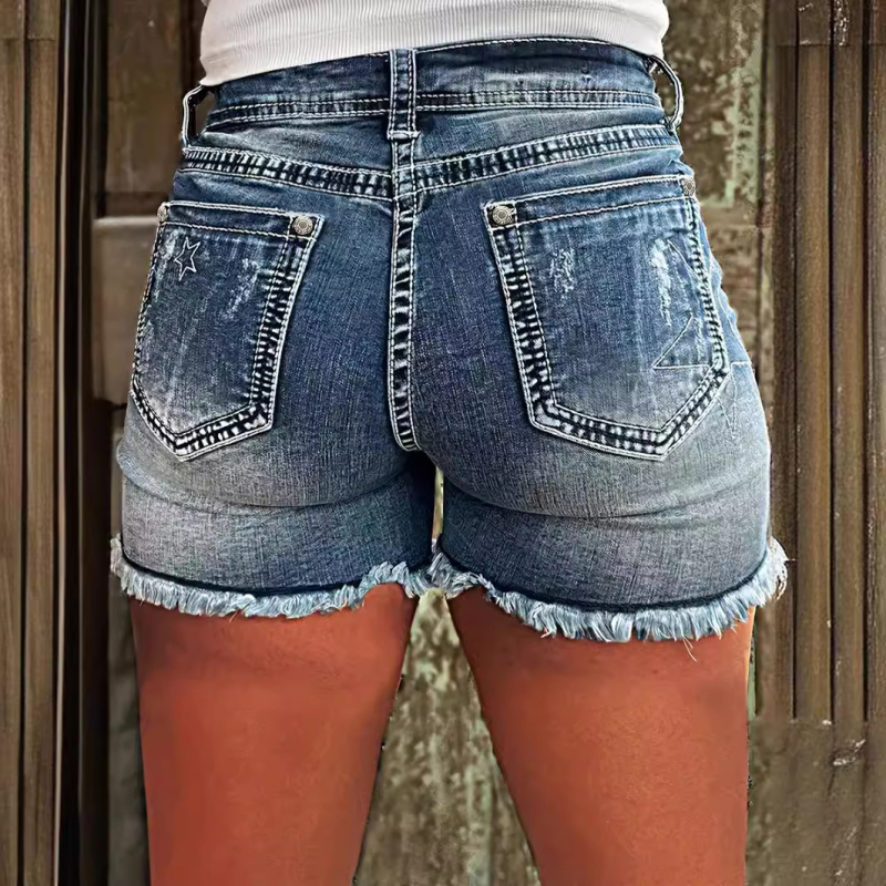 Európai és amerikai határokon átnyúló külkereskedelem női farmernadrág magas derekú kényelmes karcsúsító divatos egyenes szabású lezser farmer rövidnadrág