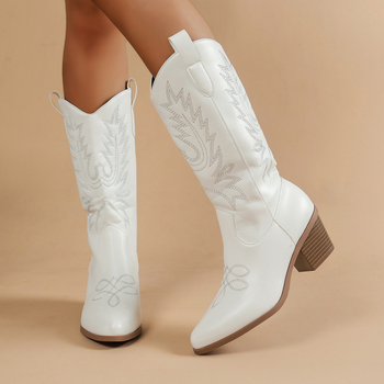 XY0052025 Határon átnyúló külkereskedelmi új magas sarkú, rövid hordós csizma, fehér western farmer lovas csizma