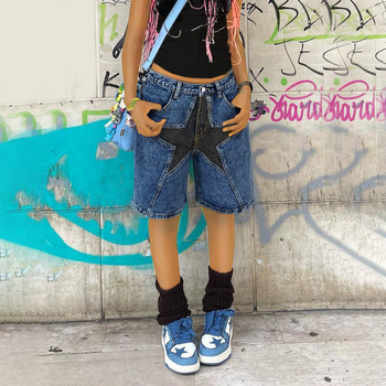 Határokon átnyúló külkereskedelem Amazon Európa és Amerika Design Sense Star farmer rövidnadrágok Női divatos amerikai lezser laza egyenes szárú rövidnadrág