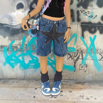Határokon átnyúló külkereskedelem Amazon Európa és Amerika Design Sense Star farmer rövidnadrágok Női divatos amerikai lezser laza egyenes szárú rövidnadrág