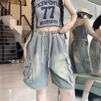 Igazi lövés! Világos színű, régi, nagy zsebes, farmernadrág, női nyári, új, magas derekú, bő szárú rövidnadrág