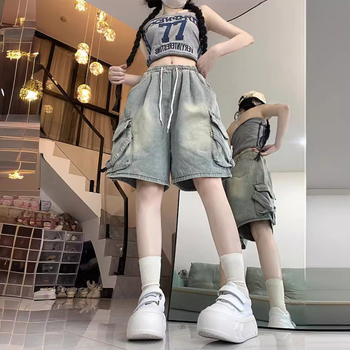 Igazi lövés! Világos színű, régi, nagy zsebes, farmernadrág, női nyári, új, magas derekú, bő szárú rövidnadrág