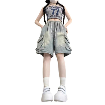 Igazi lövés! Világos színű, régi, nagy zsebes, farmernadrág, női nyári, új, magas derekú, bő szárú rövidnadrág