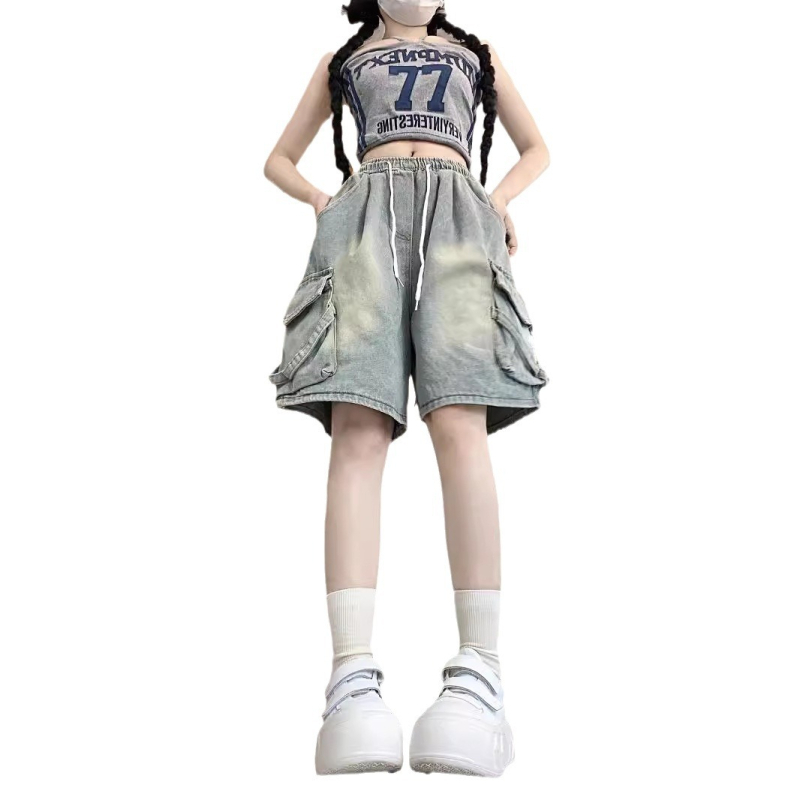 Igazi lövés! Világos színű, régi, nagy zsebes, farmernadrág, női nyári, új, magas derekú, bő szárú rövidnadrág