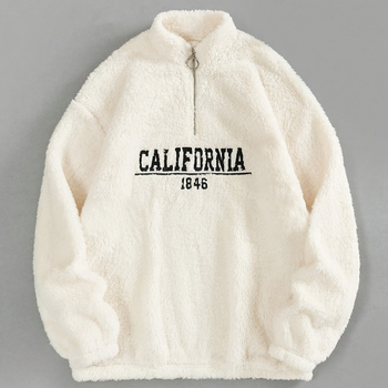 2024-es őszi/téli Amazon AliExpress határokon átnyúló új, egyszínű, hímzett, félcipzáras gallérral ellátott, laza plüss melegítőfelső