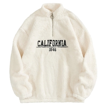 2024-es őszi/téli Amazon AliExpress határokon átnyúló új, egyszínű, hímzett, félcipzáras gallérral ellátott, laza plüss melegítőfelső