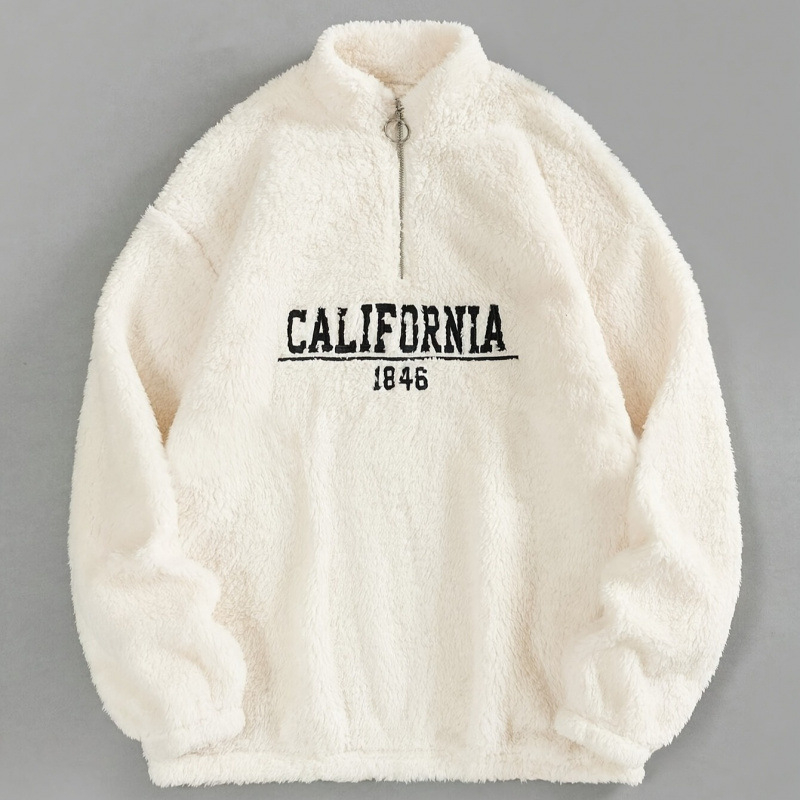 2024-es őszi/téli Amazon AliExpress határokon átnyúló új, egyszínű, hímzett, félcipzáras gallérral ellátott, laza plüss melegítőfelső