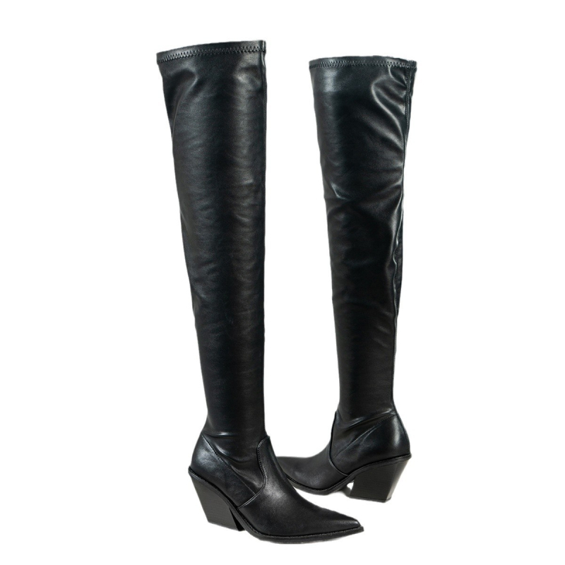 Külkereskedelmi plus size magas sarkú, térdig érő csizma női 2024 őszi és téli karcsúsító, magas sarkú csizma, oldalsó cipzáras, hegyes szárú csizma