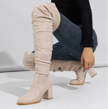 Határokon átnyúló 2023-as európai és amerikai külkereskedelmi új női csizma velúr vastag magas sarkú oldalsó cipzáras térdig érő csizma yxb6880-3