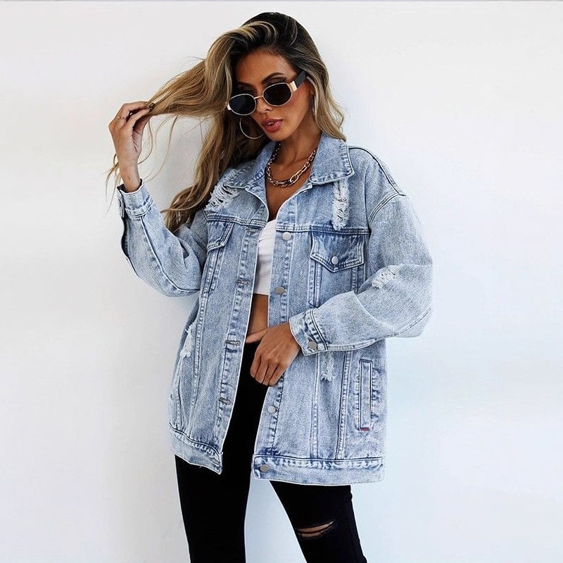 Jachetă de damă elegantă și de înaltă calitate, în stil european transfrontalier, cu design unic, stil workwear, uzată, Harajuku la modă, denim în stil european și american