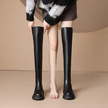 Őszi és téli új, rugalmas, térdig érő csizma, vintage varrás, hosszú platform, női oldalsó cipzáras, Knight csizma, bemutató női csizma