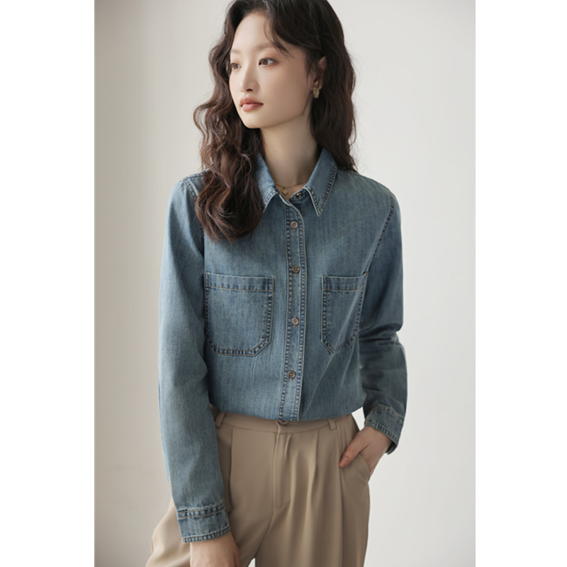 Tavaszi és őszi új farmering női hosszú ujjú felső divatos retró sokoldalú felső