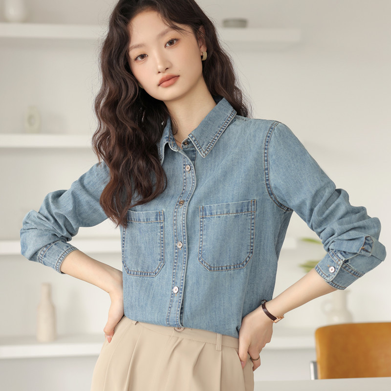 Tavaszi és őszi új farmering női hosszú ujjú felső divatos retró sokoldalú felső