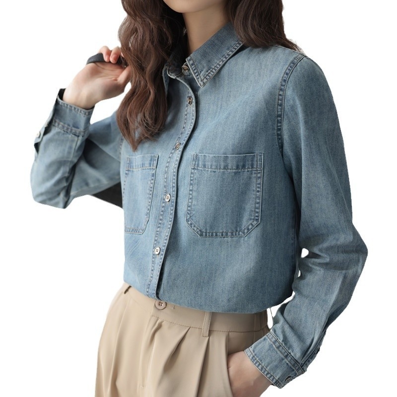 Tavaszi és őszi új farmering női hosszú ujjú felső divatos retró sokoldalú felső