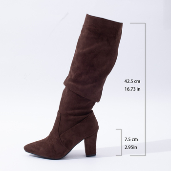 Ujjú, karcsúsító, halom csizma, velúr női csizma, vastag sarkú csizma, magas hordó, 2024-es téli új, hegyes sarkú, elegáns divatos csizma