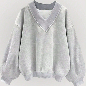 Európai és amerikai őszi és téli új V-nyakú szürke, egyszínű, bő, hosszú ujjú, divatos, kényelmes, lezser melegítőfelső
