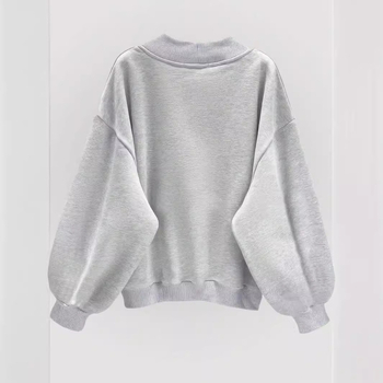 Európai és amerikai őszi és téli új V-nyakú szürke, egyszínű, bő, hosszú ujjú, divatos, kényelmes, lezser melegítőfelső