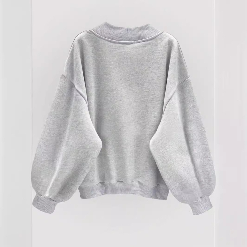 Európai és amerikai őszi és téli új V-nyakú szürke, egyszínű, bő, hosszú ujjú, divatos, kényelmes, lezser melegítőfelső