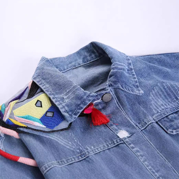 Tavaszi és őszi új női nehézipari szalaggal hímzett pillangós rügy bojtos rövid, minden mérkőzésre alkalmas, lezser farmerdzseki