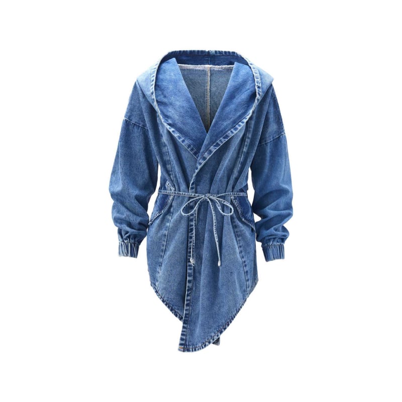 Toamna și iarna transfrontaliere, jachetă din denim cu talie nouă, mânecă lungă, cardigan, pelerină neregulată de lungime medie