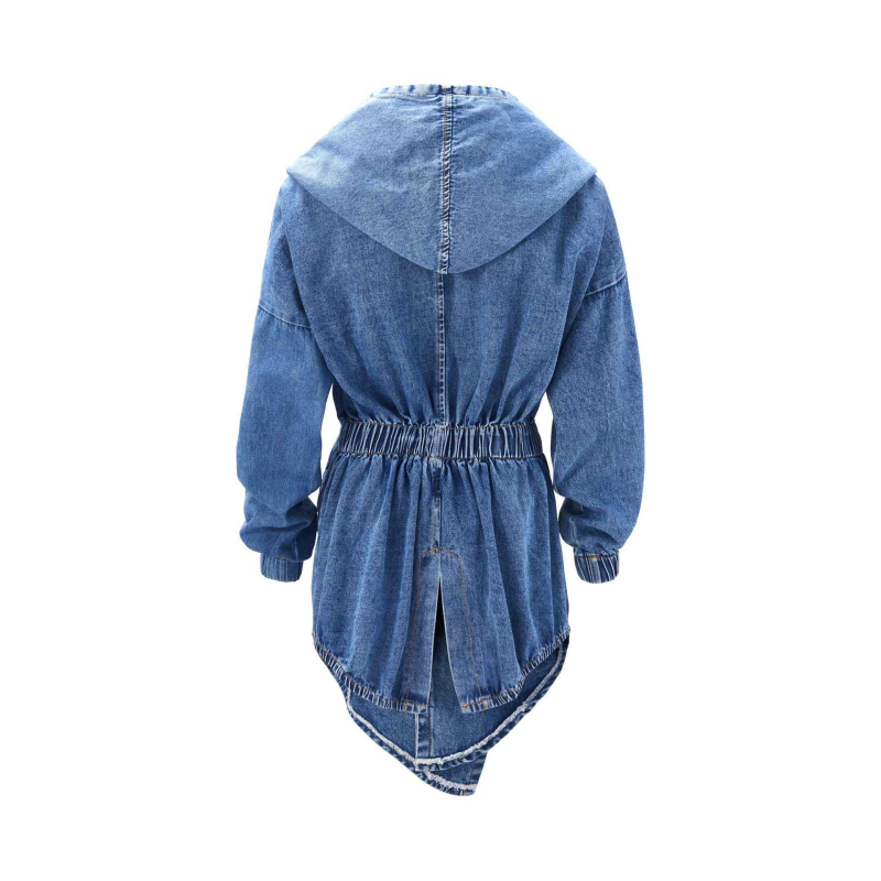 Határokon átnyúló őszi és téli új derekú farmer széldzseki hosszú ujjú farmer női kabát kardigán szabálytalan középhosszú köpeny