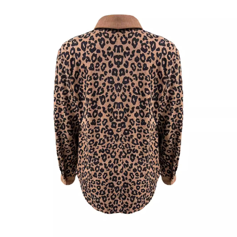 BM04 2024 Amazon európai és amerikai határokon átnyúló női őszi és téli divatos leopárdmintás zsebgombos hosszú ujjú kabát